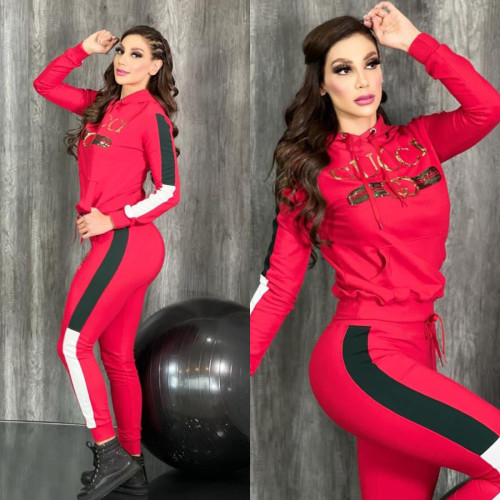 Autumn Winter Casual Printed Long Sleeve Sweatshirt + Trousers Set