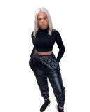 Women's Fashionable Temperament Mature Tight Sexy PU Leather Pants