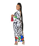 Fashion Casual Round Neck Long Sleeve Position Print Maxi Dress