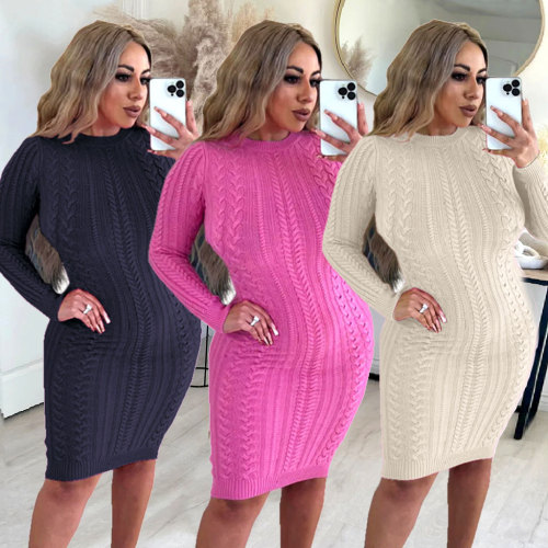 Exclusive Knit Round Neck Backless Sweater Dresses