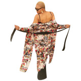 Autumn Print Long Blouse Shirt Women African Sexy Boho Designer Top with Pockets