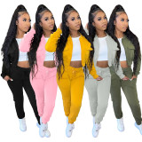 Double Sided Fleece Stitching Ribbed Casual Sports Pant Set