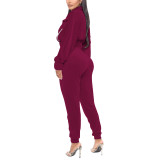 Casual Solid Gold Velvet Patchwork Zipper Turndown Collar Long Sleeve Two Pieces