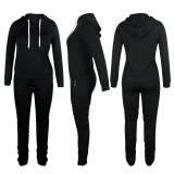 Women's Hoodies Two Piece Pantsuit Hooded Long Sleeve Sweatshirt and Ruched Bodycon Trouser Female Clothes