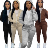 Women's Zipper Long Sleeve Sweatsuits Tracksuits Pockets Hoodie with Sweatpants Set Two Piece Outfit