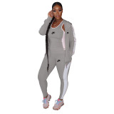 Women's 3 Piece Outfits Tracksuits Jogging Suits Sets Striped Hooded Jacket + Tank Top + Skinny Jogger Pants Sweatsuits
