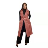 Printed Double Thermal Lining Long Vest Jacket