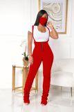 Bodycon Zipper Ruched Pleated Stacked Pants with Suspender Jumpsuit Outfits