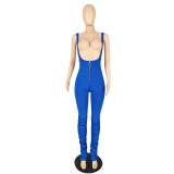 Bodycon Zipper Ruched Pleated Stacked Pants with Suspender Jumpsuit Outfits