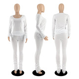 New Stylish Women Long Sleeves Patchwork Solid Stacked Skinny Casual Pants Set