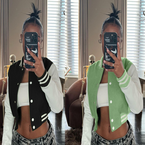 Autumn Color Matching Fashion Single-breasted Baseball Jacket