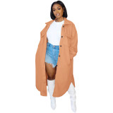 Solid Color Casual Loose Cardigan Double Sided Fleece Long Jacket