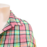 Cotton Splicing Plaid Mini Shirt Dress | Multi
