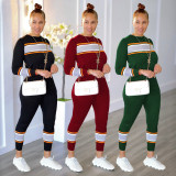 Women's Casual Solid Color Sweatsuit Pullover Crewneck Colorblock Jogger Pants Two Piece Outfit Tracksuits