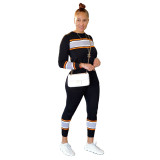 Women's Casual Solid Color Sweatsuit Pullover Crewneck Colorblock Jogger Pants Two Piece Outfit Tracksuits