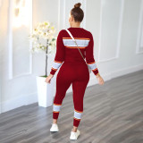 Women's Casual Solid Color Sweatsuit Pullover Crewneck Colorblock Jogger Pants Two Piece Outfit Tracksuits