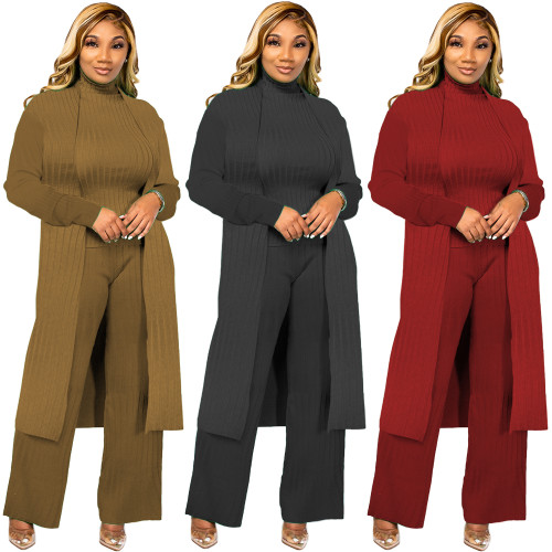 Women's 3 Piece Sets Outfit Pit Cardigan Tops and Bodycon Long Pants