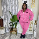 Women Sets Embroidery Zipper Hoodie Wear Lounge Wear Suit Sport Set Tops+Pants