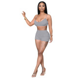 Solid Straps Top Track Shorts Set With Open Front Robe