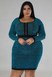 Fat Woman Plus Size Women's Stretch Geometric Tunic Dress