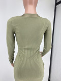 Solid Color Pit Button Skinny Stretch Midi Dresses with Pockets