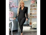 Stylish Women Long Sleeves Zipper Solid Patchwork Bodycon 2pcs Outfits