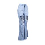 Ripped Frayed Washed Flare Leg Jeans