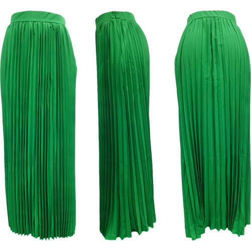 Solid Color High Waist Long Pleated Skirts