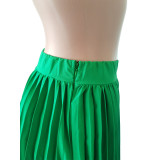 Solid Color High Waist Long Pleated Skirts