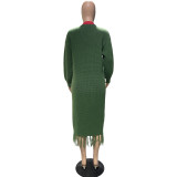 Loose Knit Cardigan Fringed Long Sweater Outwear