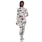 Zebra Animal Print Track Activewear Fitness Elastic Crop Top Tracksuit Matching Set