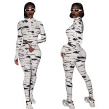 Zebra Animal Print Track Activewear Fitness Elastic Crop Top Tracksuit Matching Set