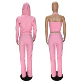 Double-Sided Velvet Women's Vest Hooded Cardigan & Wide Leg Pants Three-piece Set