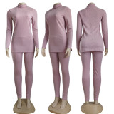 2022 Autumn Winter Solid Color High Neck Long Sleeve Sweater Suit