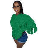 Solid Knitted Fringed Sweater