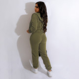 Solid Color Fleece Zipper Pocketed Jacket Vest Trousers Three Piece Set