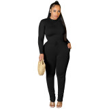 Womens Casual O Neck Long Sleeve Ruched Solid Color Bodycon Two Pieces
