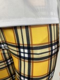 Solid Color Plaid Print Top Pants Set