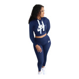 Women's Outdoor Sport Printed Pit Long Sleeve Hoodie Trousers Two Piece Set