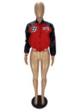 (Accept Custimed Logo) Casual Printed Fleece Sweatshirt Leather Ribbed Baseball Jersey
