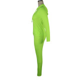 Solid Color Zipper Two Piece Women's Day Dress Autumn Hoodie Top Sweat Set