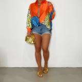 Women Chic Fashion Leopard Pattern Turn Down Collar Long Sleeves Button Casual Shirt Tops