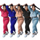 2 Piece Set Women Sports Suit Solid Color Zipper Fashion Oufits Printed Pant Set