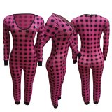 Sexy Printed V Neck Plaid Embroidered Puppy Jumpsuit