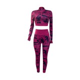 Ladies Camouflage Suit Finger Cots Printed Camouflage Stitching Short Top + Tight Pants Suit