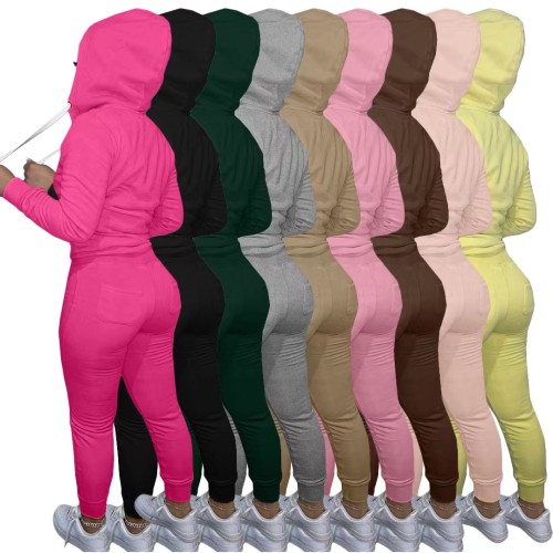 Fall Winter Long Sleeve Twill Printed Zipper Hoodie Tracksuit Women Two Piece Pants Set