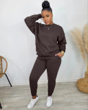 Solid Color Winter Thick Pullover Sweatshirt Two Piece Set