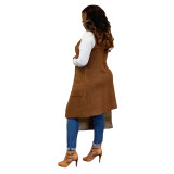 Winter Fall Tops Knitted Breasted Patch Pocket Cardigan Vest