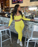 Solid Color Pit Low Collar Tops And Skinny Pant Two Piece Set