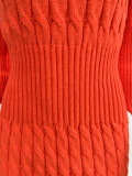Casual Solid Basic Sweater Turtleneck Ruffle Hand-Knit Long Sleeve Dresses